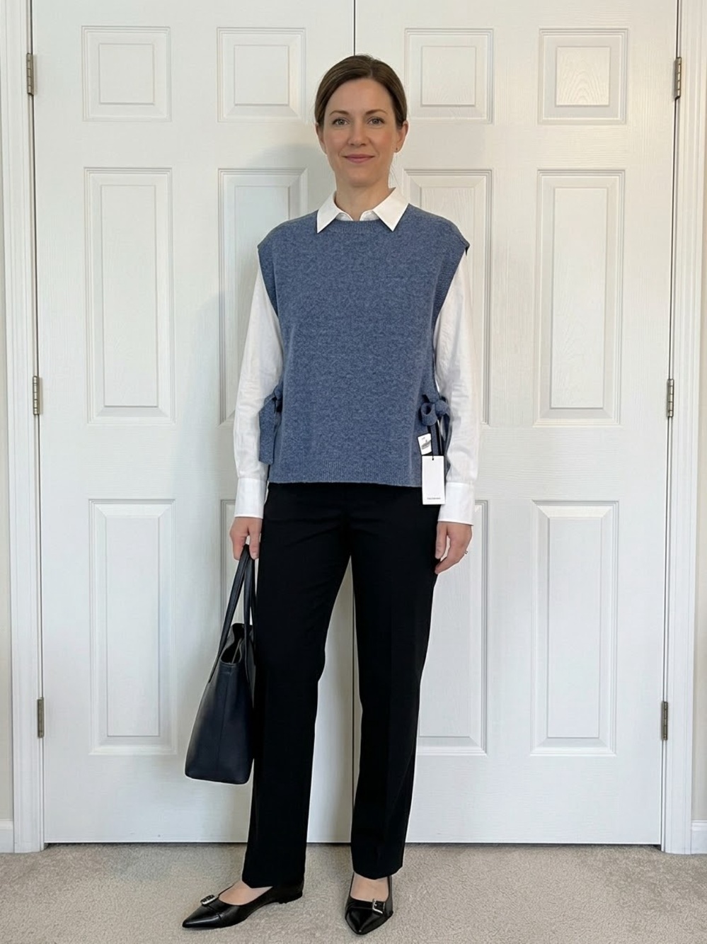 Sleeveless Side-Tie Knit Tunic Vest in Dusty Blue - Women's Layering Top